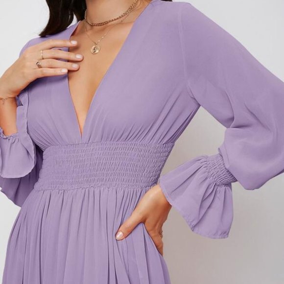 Boho purple shirred waist wrap hem maxi dress - Picture 3 of 10